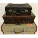 3 vintage suitcases to include leather.