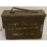 A British 7.62 L38/2 ammunition tin with carry handle.