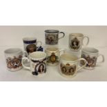 A collection of 8 Royal commemorative mugs. To include George V silver jubilee enamel mug.