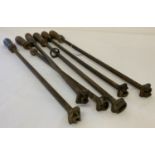 A collection of German WWI style wooden handled crate marking branding irons.