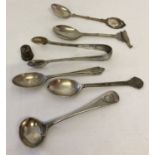 A small collection of silver and silver plate teaspoons, to include silver Celtic design.