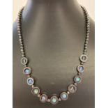 A hematite and Austrian crystal beaded 19" necklace with silver tone magnetic barrel clasp.