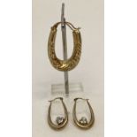 2 pairs of 9ct gold hoop style earrings.
