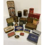 A collection of assorted vintage tins.