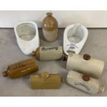 A quantity of assorted vintage stoneware items to include hot water bottles and slipper pans.