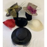 6 vintage and modern occasional hats in varying styles and sizes.