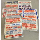 8 vintage theatre posters for "Scandals & Scanties", showing in 1942/3 at various locations.