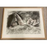 A large framed and glazed charcoal of a nude. Titled "Marianne" by Janey Boston.