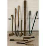 A collection of vintage gardening and maintenance tools.