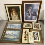 9 vintage and modern framed pictures and prints, some glazed.