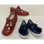 A pair of red leather children's shoes by Start-rite with flower detail to fronts, size 9.