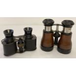 2 pairs of antique French binoculars with leather covered barrels.