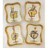 4 small ceramic pin dishes by Limoges depicting can-can dancers.