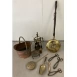 A collection of vintage brass, copper and metalware.