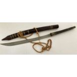 An ornamental sabre style sword with wooden sheath.