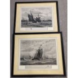 2 large framed and glazed Art Society vintage black and white prints of tradition fishing boats.