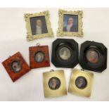 A collection of 8 framed and glazed miniature portrait prints.