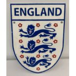 A painted cast iron wall hanging England "The Three Lions" Nation Football team shield.