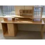 A modern light beech effect office 3 part office desk.