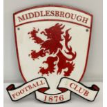 A painted cast iron Middlesbrough FC wall hanging plaque.