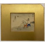 A small vintage gilt mounted Chinese watercolour of children playing.