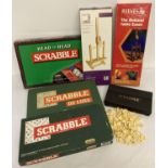 A collection of assorted boxed Scrabble games by Spears Games, together with 2 desk top easels.