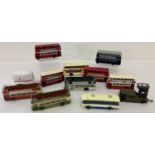 9 unboxed EFE 1:76 scale diecast buses together with a Vanguards horse box and 2 Corgi buses.