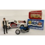 A small collection of assorted vintage toys in include 1977 small head Han Solo, Star Wars figure.