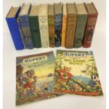 A collection of vintage Children's hardback fiction books together with 2 Rupert Bear comic books.