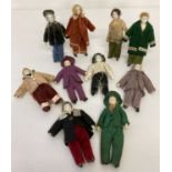 A collection of 10 assorted bisque headed gentlemen dolls house dolls.