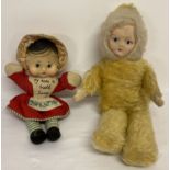 2 vintage dolls. A vinyl faced soft body rag doll & a Norah Wellings style teddy bear doll.