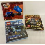 2 x DK Lego books with play pieces together with a boxed Click Brick Farm tractor & tipping trailer.