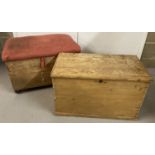 An antique pine blanket box with dovetail joints.