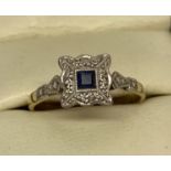 An Art Deco 18ct gold and platinum, sapphire and diamond dress ring.