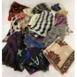 A collection of 19 vintage chiffon, silk & polyester scarves with a small quantity of handkerchiefs.