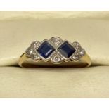 An Art Deco 18ct gold, sapphire and diamond dress ring.
