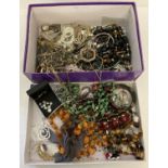 A box of mostly modern costume jewellery to include necklaces, rings, earrings and bracelets.