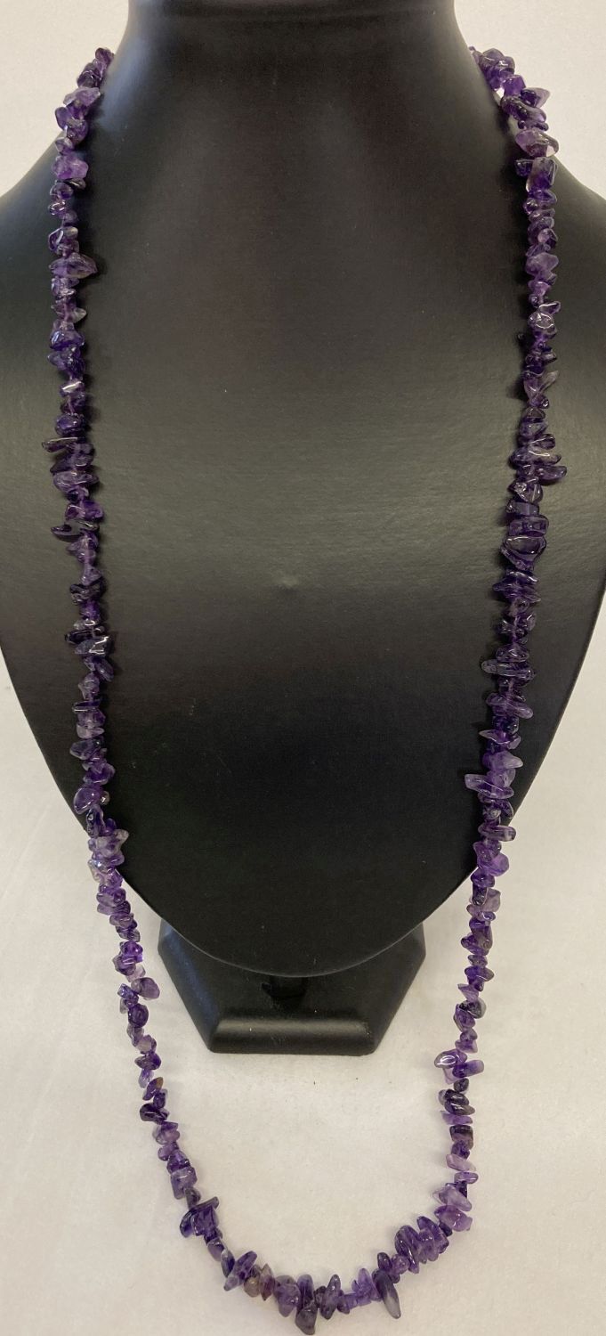 A 32" costume jewellery necklace made from amethyst chip beads.