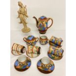 A vintage hand painted and gilt Japanese ceramic 6 setting coffee set.