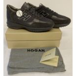 A brand new in box pair of grey leather, suede and canvas men's trainers by Hogan.
