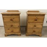 A pair of Lavenham pine 3 drawer bedside cabinets with bun handles and shaped legs.
