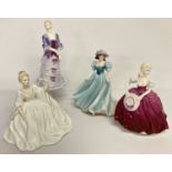 A collection of 4 Coalport ceramic figurines from the "Ladies of Fashion" range, one a/f.
