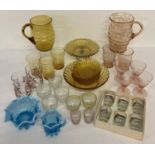A collection of assorted vintage glassware, to include amber glass beehive jug & matching glasses.