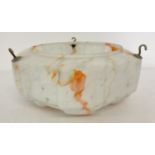 An Art Deco white and orange marbled glass flycatcher pendant lampshade.
