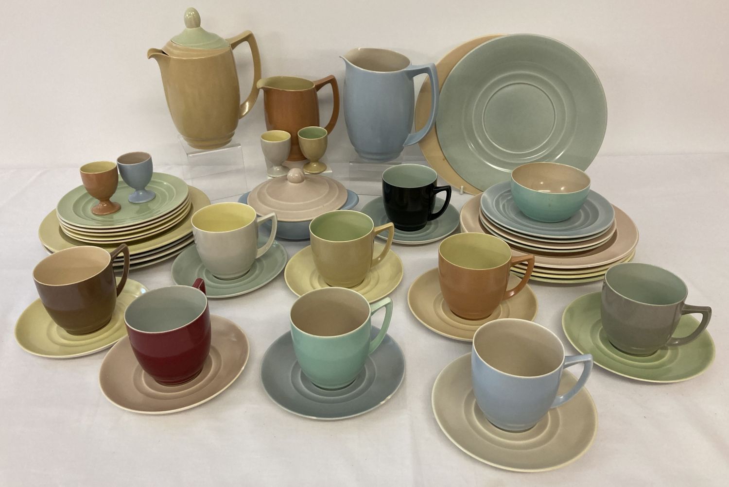 A collection of vintage Branksome Harlequin tea and dinner ware.
