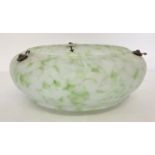 An Art Deco white and green marbled glass flycatcher pendant lampshade.