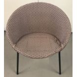 A vintage 1950's Lloyd Loom bucket style chair, in a lilac/grey colour.