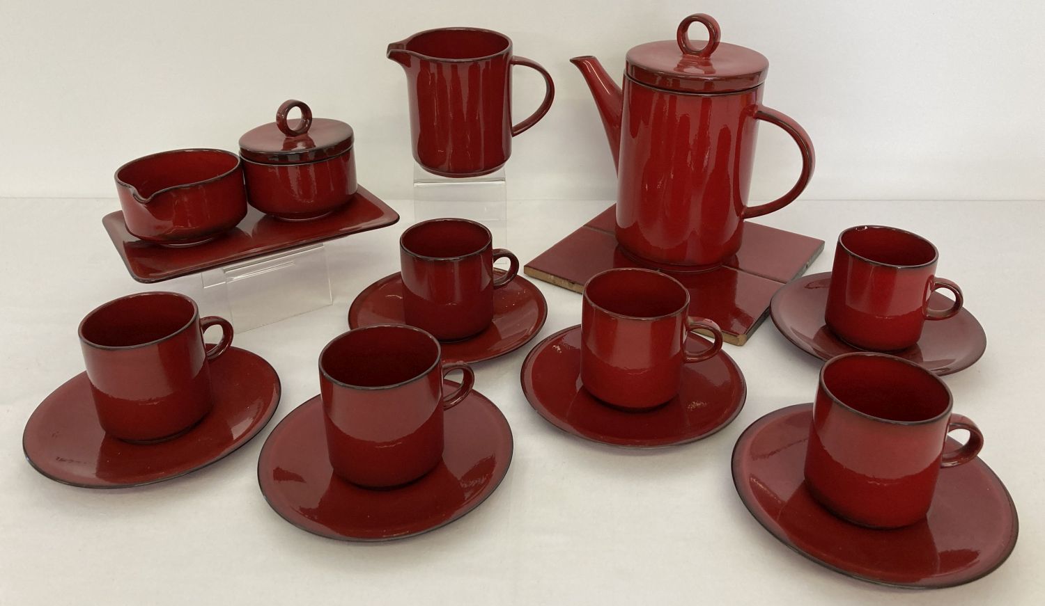 A retro 1980's Villeroy & Boch "Granada" coffee set with vitrified red glaze.