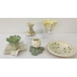 3 Royal Worcester bud vases together with 2 pieces of Irish Belleek.