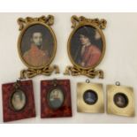 A collection of 6 (3 pairs) of miniature framed portrait prints.
